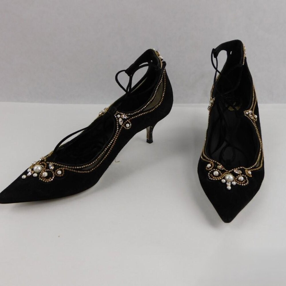 Rene Caovilla Made in Italy, Black kitten heel Beaded Shoes, size 41